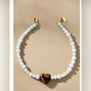 Tiger Eye: freshwater pearls, chalcedony, tiger eye gold plated clasp